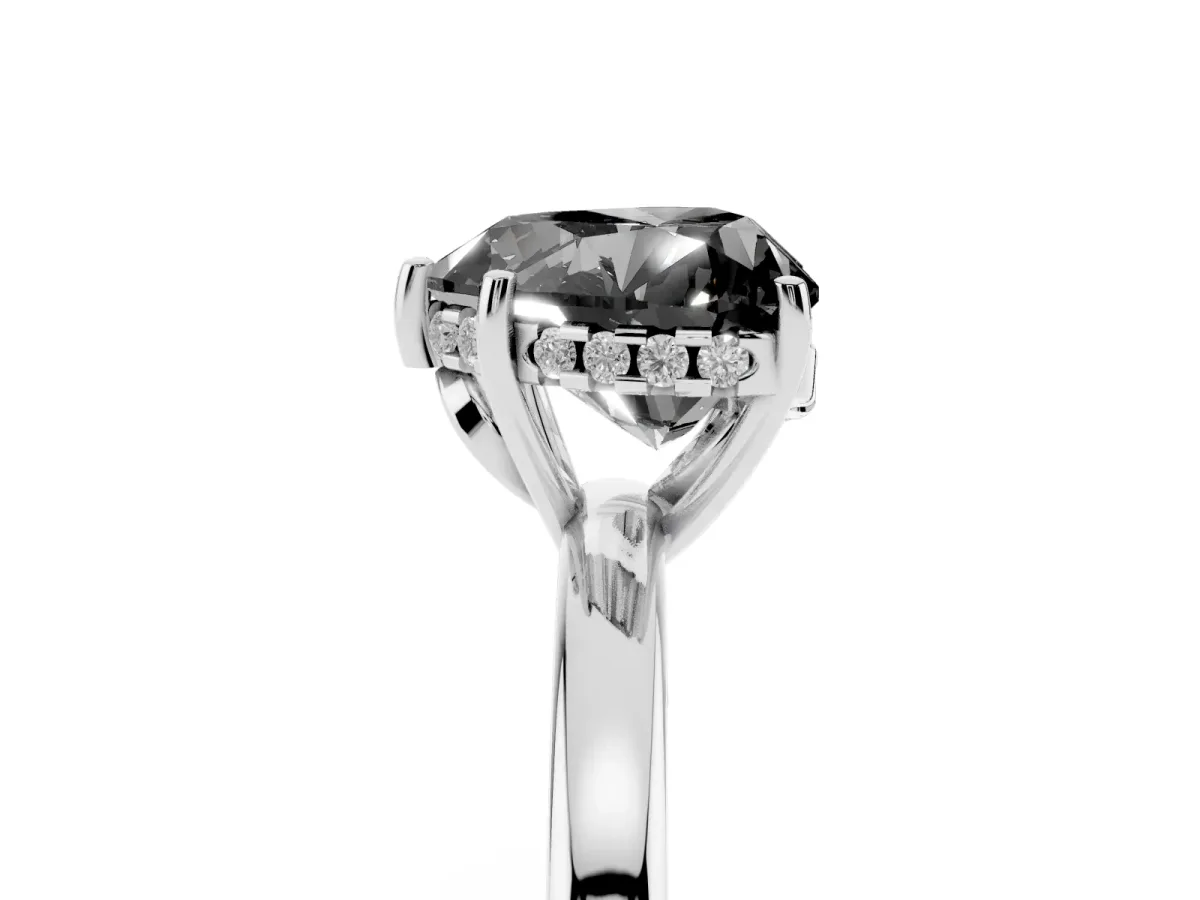 Fancy Black Heart Cut Solitaire Diamond Ring with Prong Setting and Plain Band White gold