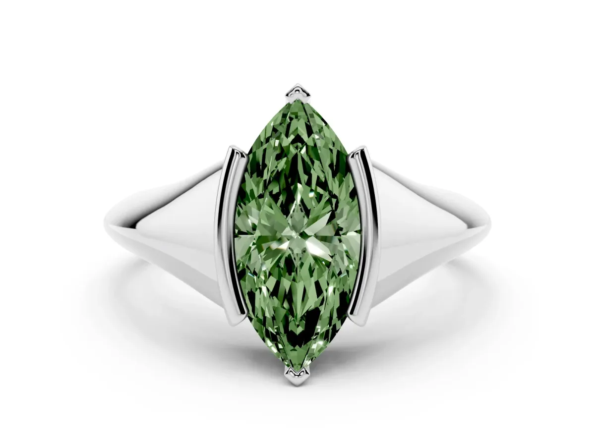 Fancy Green Marquise Cut Solitaire Tension Set Diamond Ring Silver