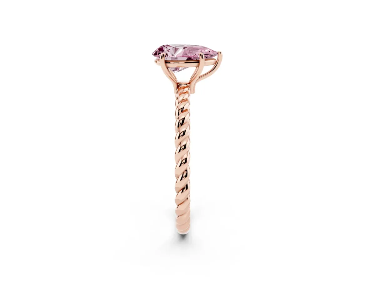 Fancy Pink Pear Cut Solitaire Twist Band Ring with Four-Prong Setting Rose gold