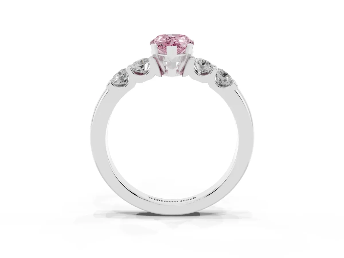 Fancy Pink Pear Cut Brilliant Cut Diamond Five-Stone Prong Set Engagement Ring with Channel Band White gold
