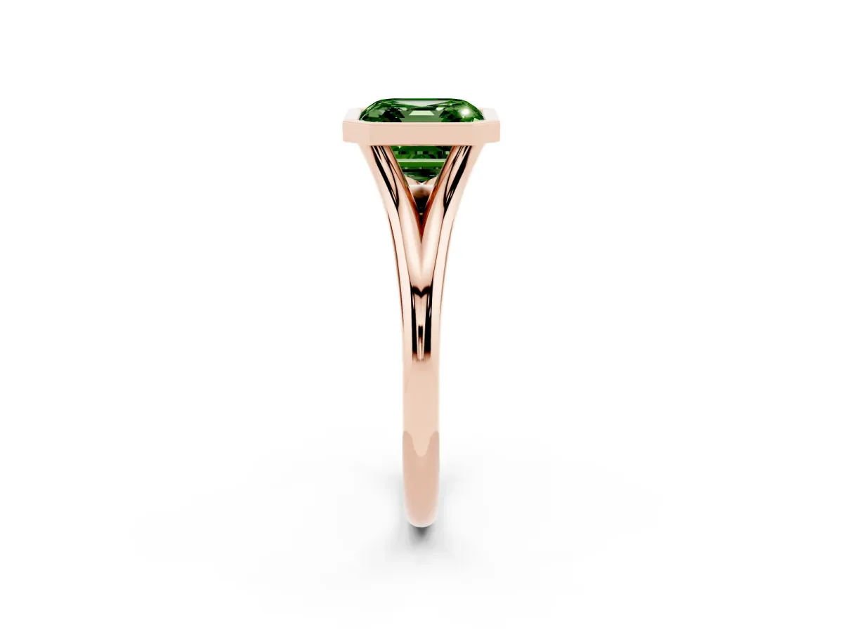Fancy Green Bezel Set Asscher Cut Cut Solitaire Ring with Tapered Band Rose gold