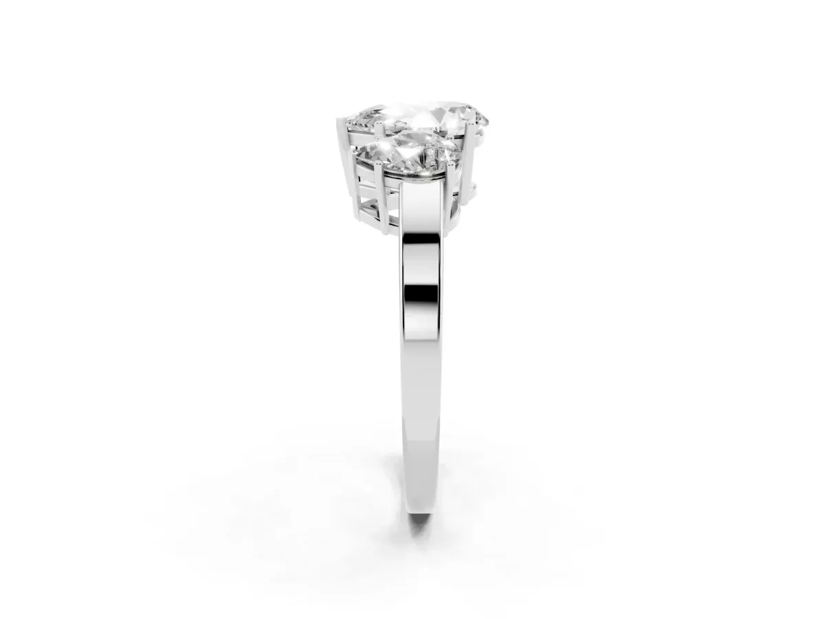 Three-Stone Pear Cut Cut Diamond Engagement Ring with Flat Band and Four-Prong Setting Silver