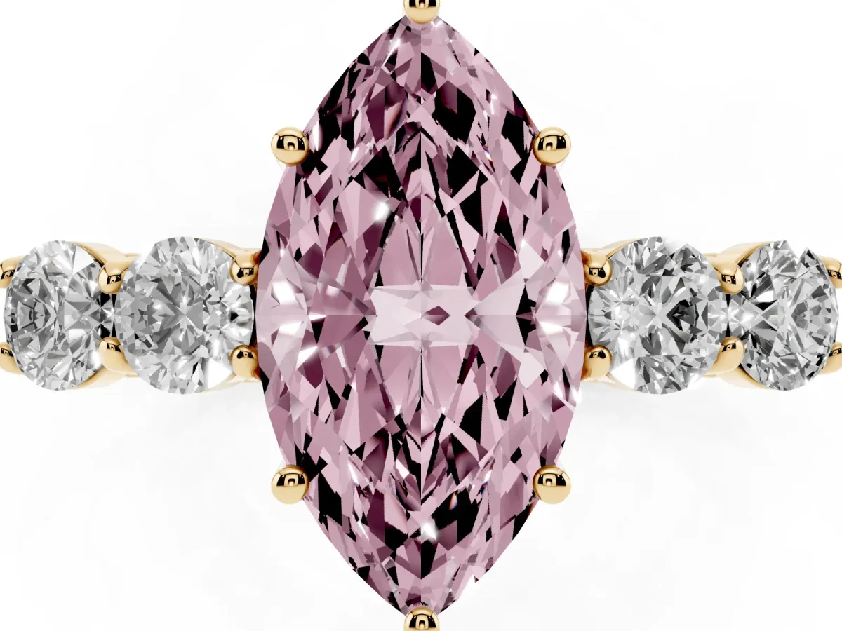 Fancy Pink Marquise Cut Cut Diamond Five-Stone Prong Set White Gold Ring Yellow gold