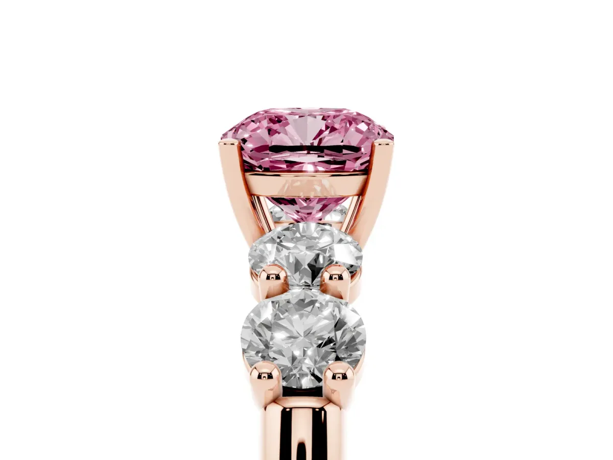 Fancy Pink Cushion Cut Cut Five-Stone Prong Set Diamond Ring with Classic Band Rose gold