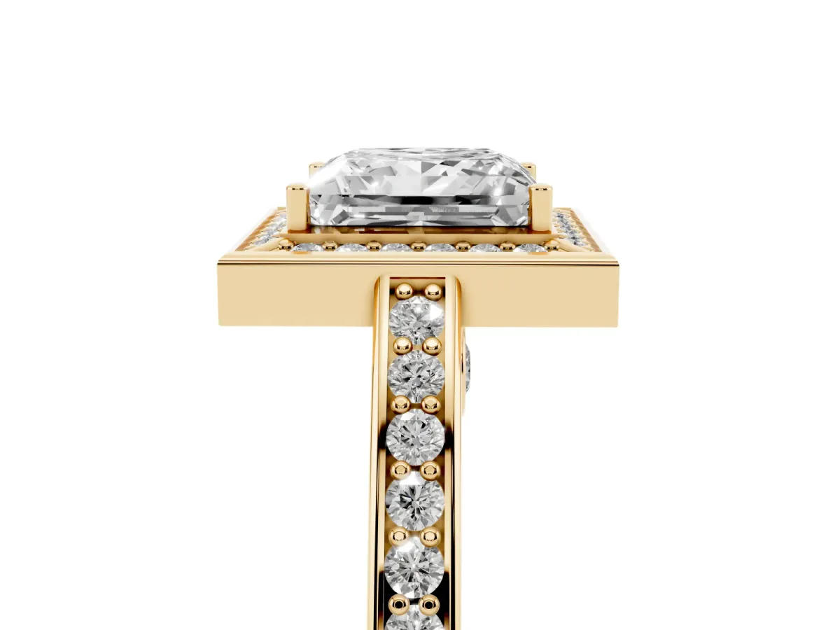 Princess Cut Cut Halo Pave Split Shank Prong Setting Ring Yellow gold
