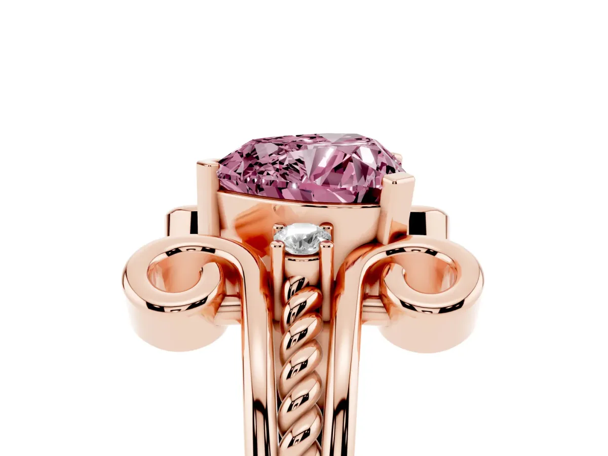 Fancy Pink Heart Cut Solitaire Twisted Band Scroll Prong Ring Rose gold