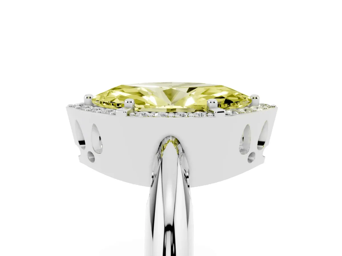 Fancy Yellow Marquise Cut Cut Diamond Halo Engagement Ring with Split Shank and Four-Prong Setting Silver