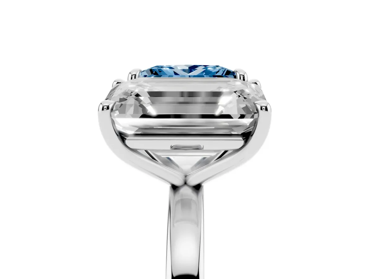 Fancy Blue Princess Cut and Emerald Cut Toi Moi Ring with Prong Setting Platinum