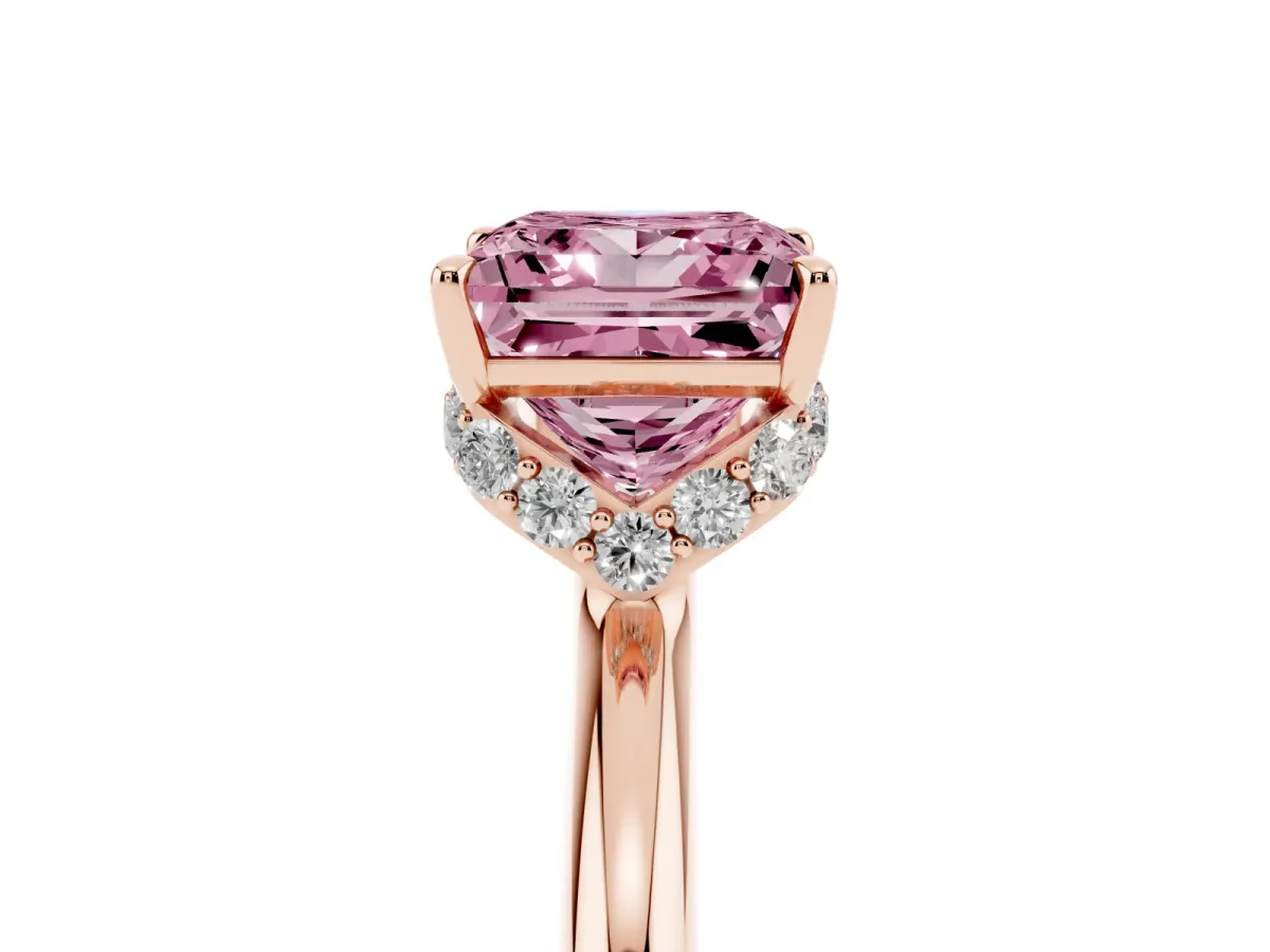Fancy Pink Princess Cut Brilliant Solitaire Engagement Ring with Six-Prong Setting and Classic Band Rose gold