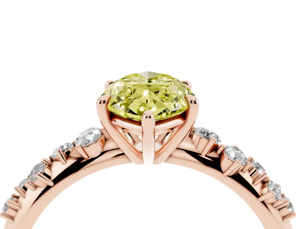 Fancy Yellow Marquise Cut Diamond Cluster Side Stone Solitaire Ring with Prong Setting Rose gold