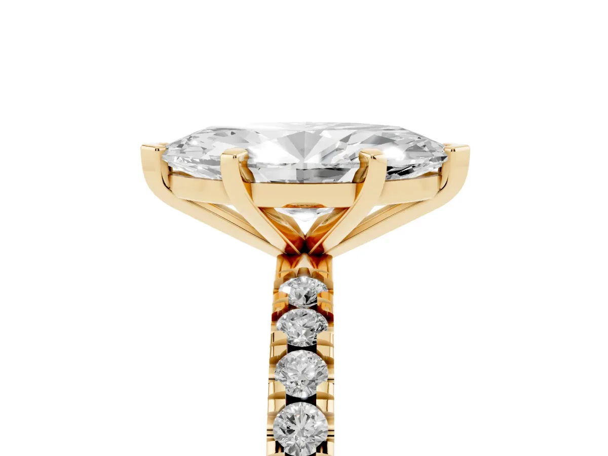 Marquise Cut Diamond Pavé Band Solitaire with Four-Prong Setting Yellow gold