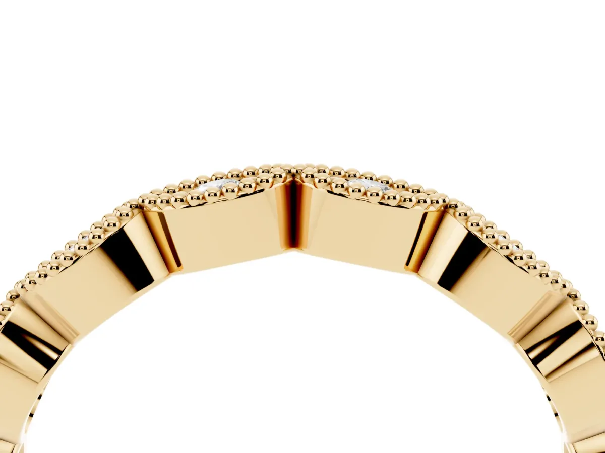 Milgrain Marquise Diamond Half Eternity Band with Bezel Setting Yellow gold