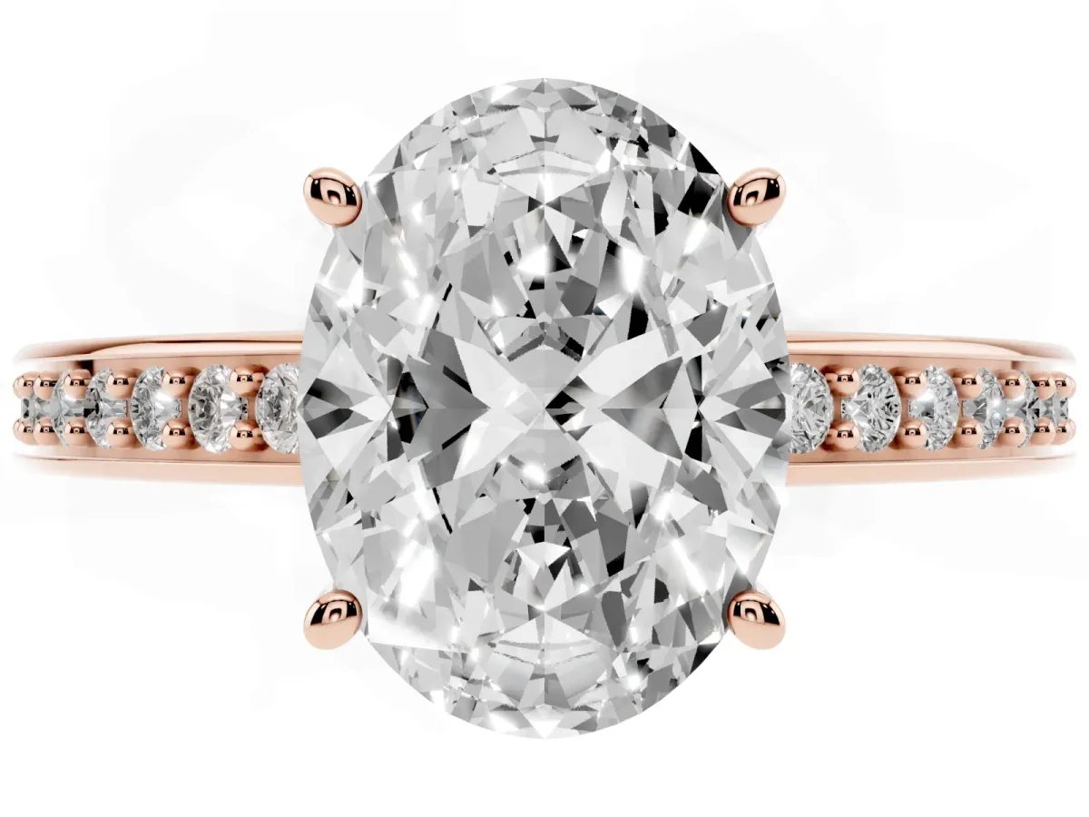 Oval Cut Solitaire Pavé Band Prong Setting Ring Rose gold