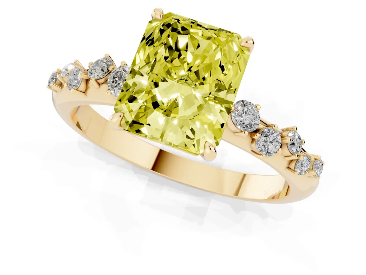 Fancy Yellow Radiant Cut Diamond Cluster Prong-Set Solitaire Ring Yellow gold