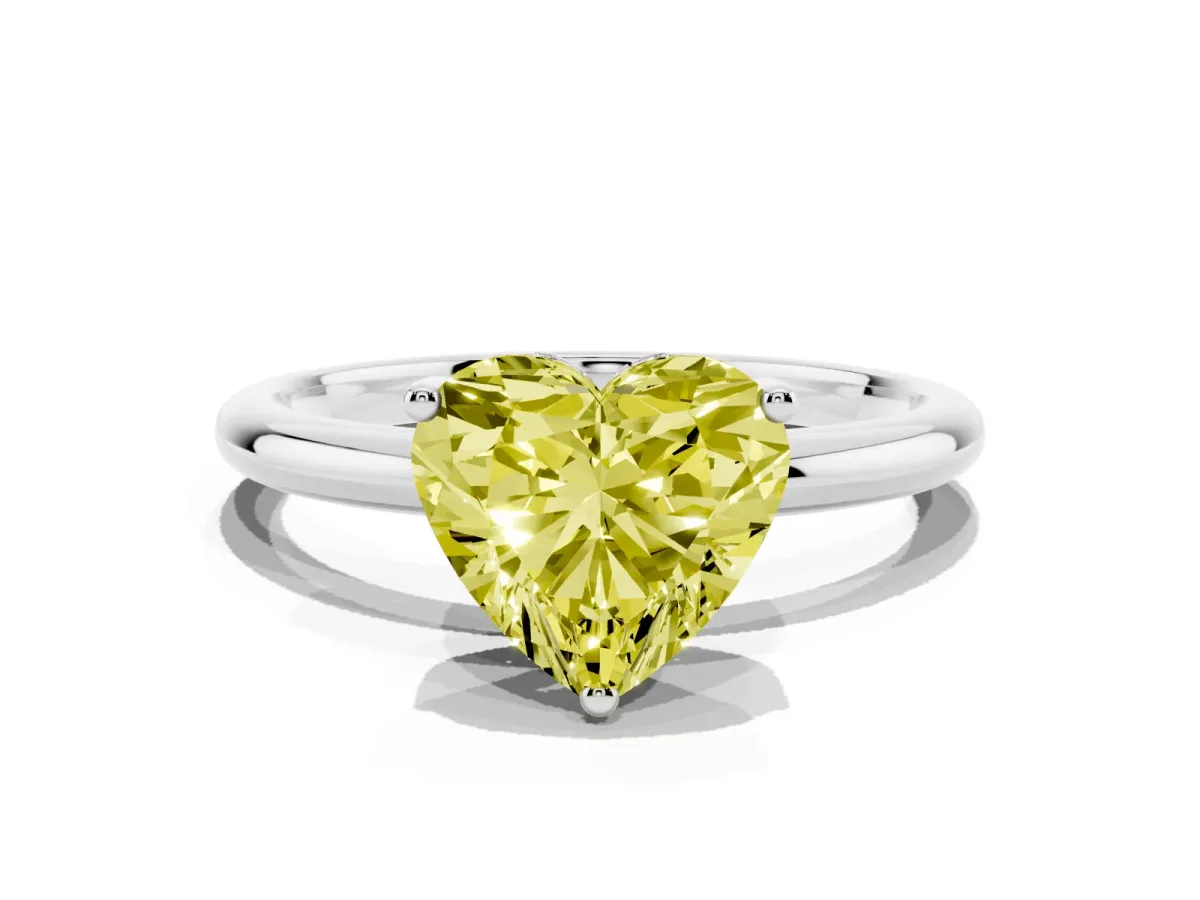Fancy Yellow Heart Cut Cut Solitaire Engagement Ring with Four-Prong Setting and Classic Band Silver