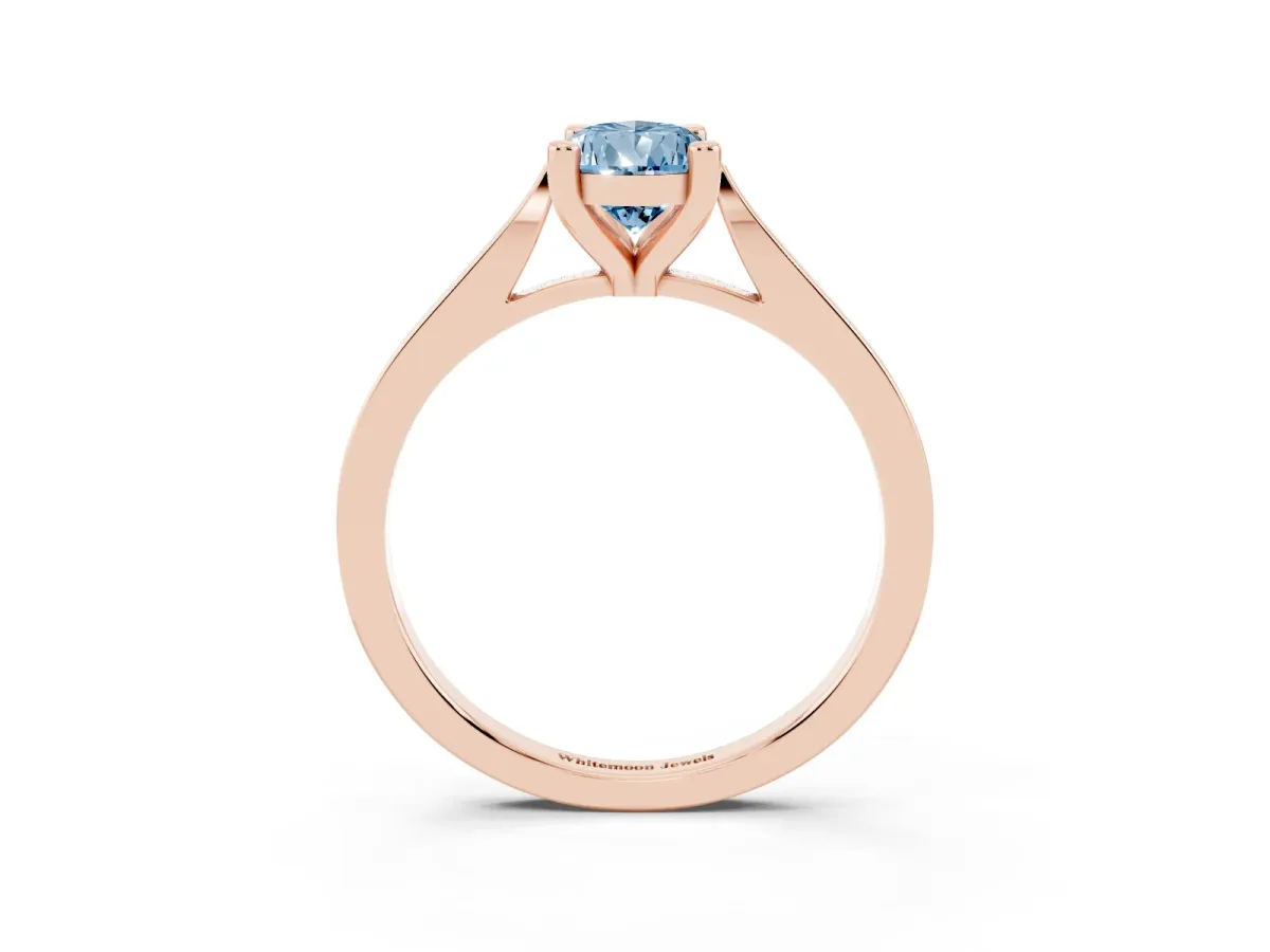 Fancy Blue Pear Cut Solitaire Diamond Ring with Four-Prong Setting and Tapered Band Rose gold