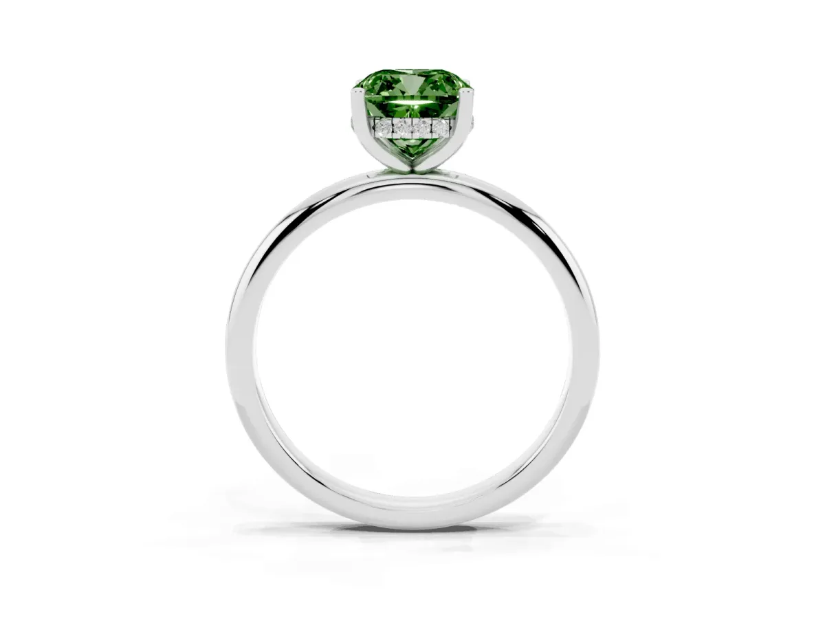 Fancy Green Cushion Cut Cut Solitaire Engagement Ring with Four-Prong Setting and Classic Band Silver