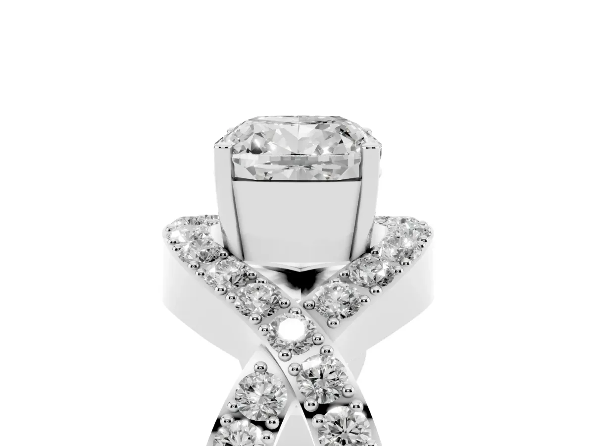 Cushion Cut Solitaire Twist Band Pavé Diamond Engagement Ring Silver