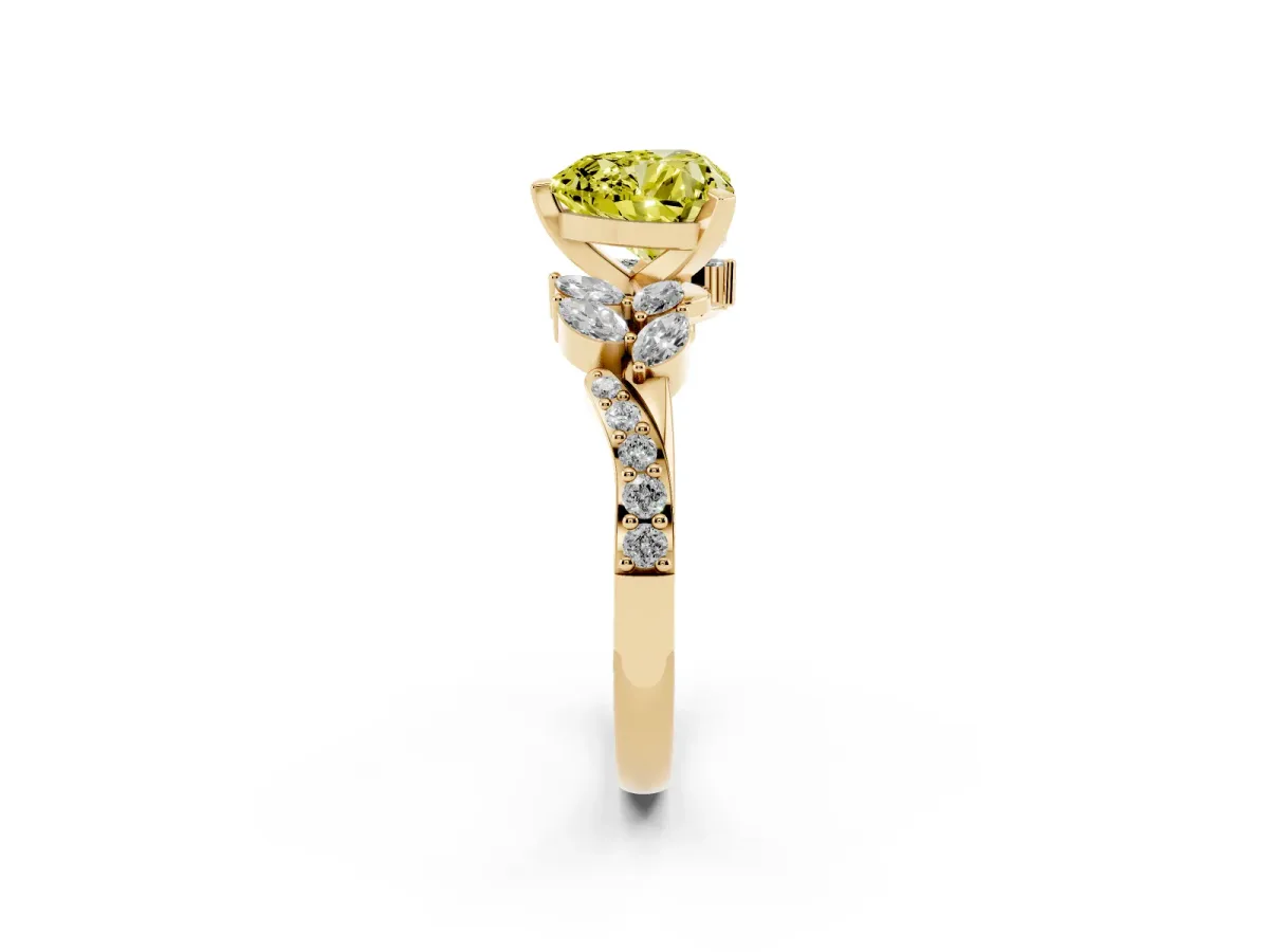 Fancy Yellow Heart Cut Solitaire Marquise Twist Band with Six-Prong Setting Yellow gold