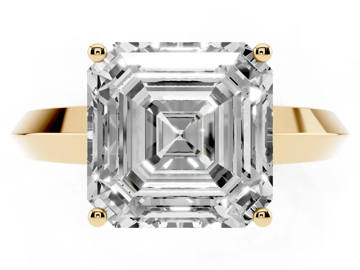 Asscher Cut Cut Solitaire Engagement Ring with Flat Band and Four-Prong Setting Yellow gold
