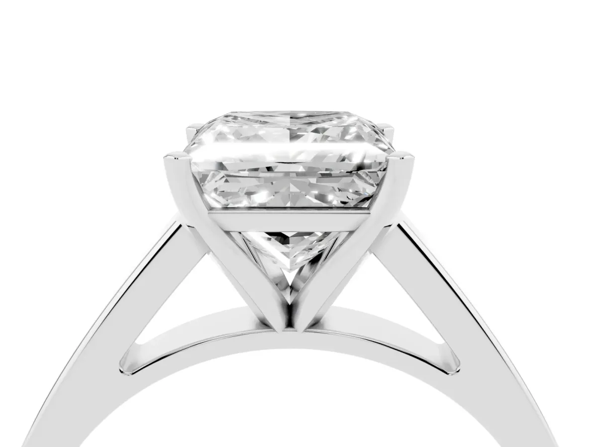 Princess Cut Solitaire Engagement Ring with Four-Prong Setting and Tapered Band Silver