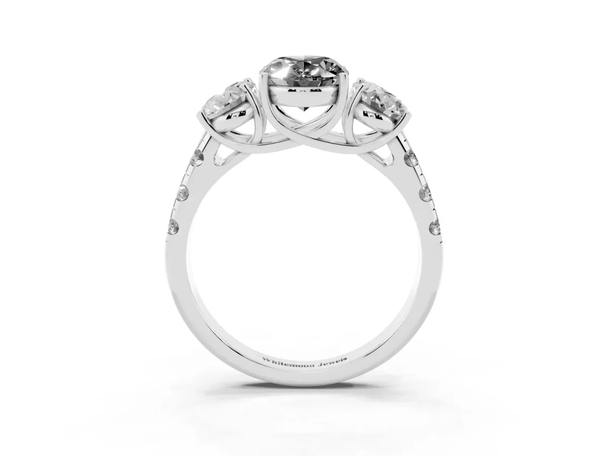 Fancy Black Three-Stone Oval Cut Diamond Pavé Band with Prong Setting Silver