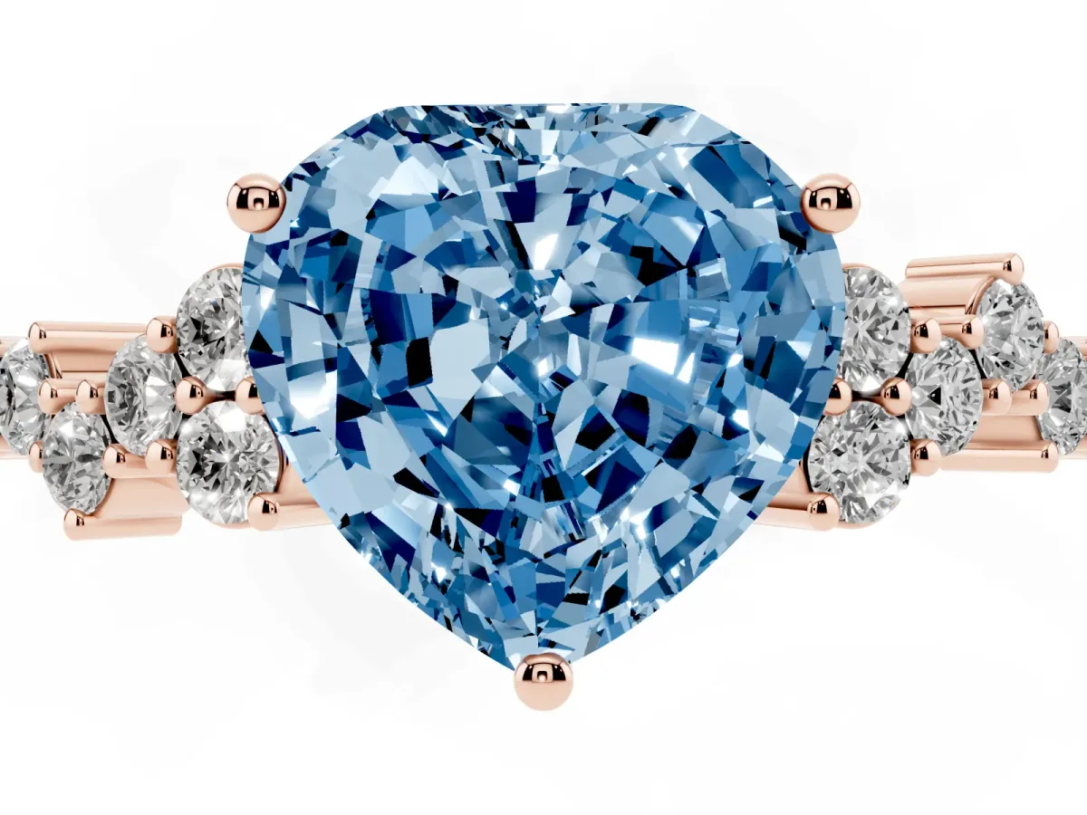 Fancy Blue Heart Cut Diamond Scattered Round Accent Ring with Prong Setting Rose gold