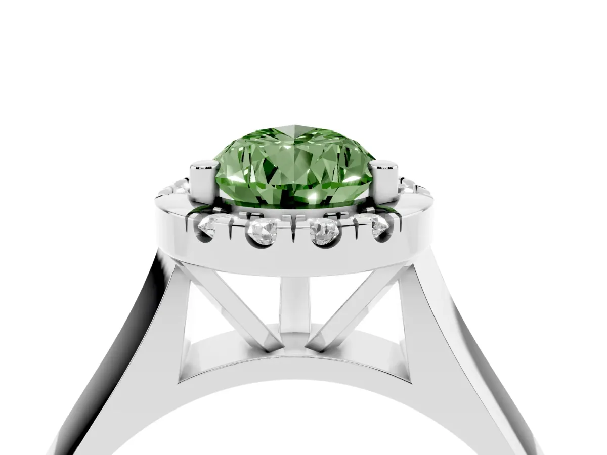 Fancy Green Pear Cut Cut Halo Solitaire Engagement Ring with Square Band and Four-Prong Setting White gold