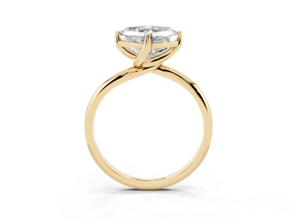 Asscher Cut Diamond Solitaire Engagement Ring with Four-Prong Setting and Classic Band Yellow gold
