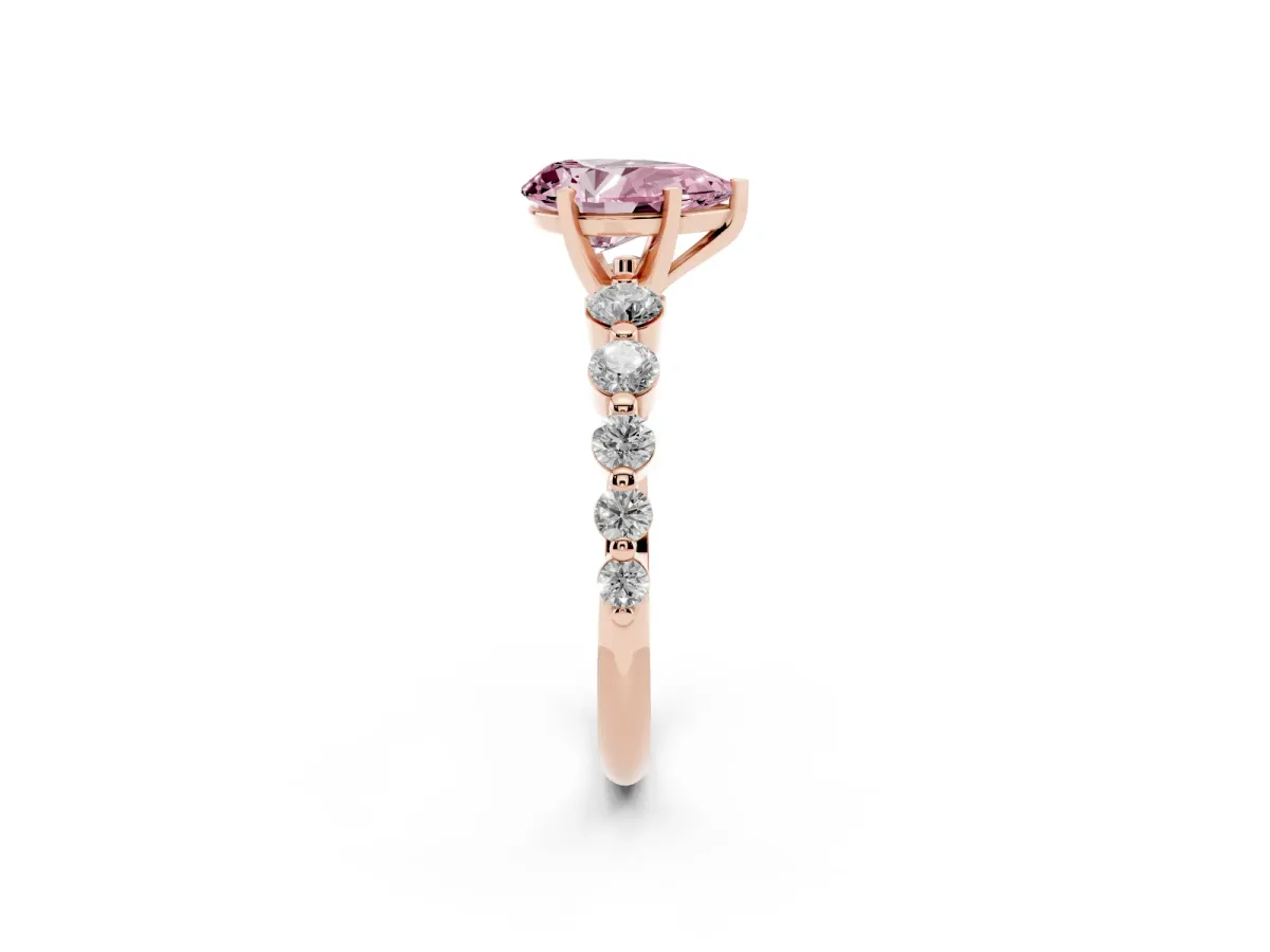 Fancy Pink Pear Cut Solitaire Diamond Ring with Pave Band and Four-Prong Setting Rose gold