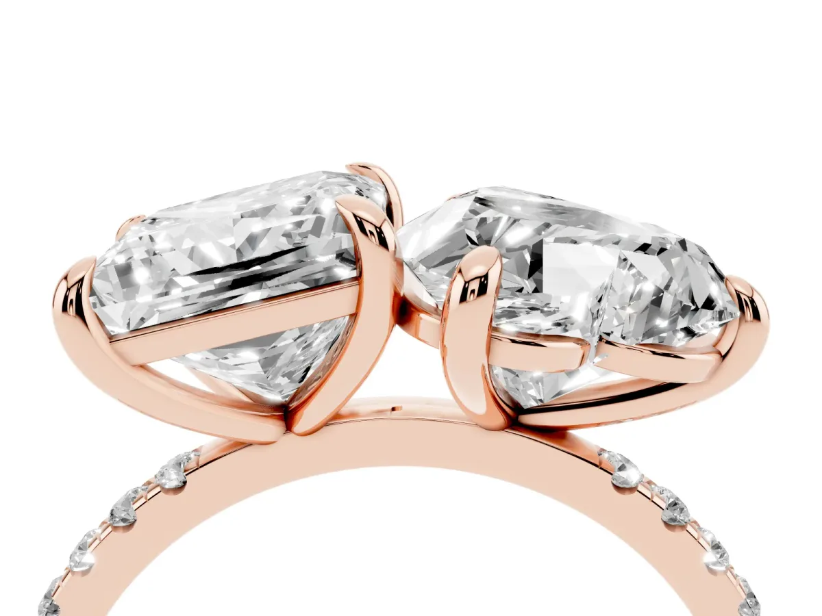 Heart and Princess Toi Moi Ring with Prong Setting and Pave Band Rose gold