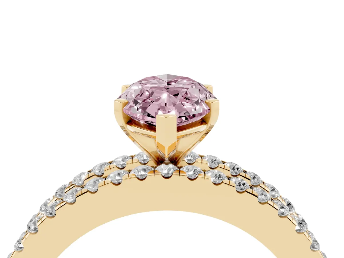 Fancy Pink Marquise Cut Diamond Solitaire Ring with Pavé and Channel Set Band Yellow gold