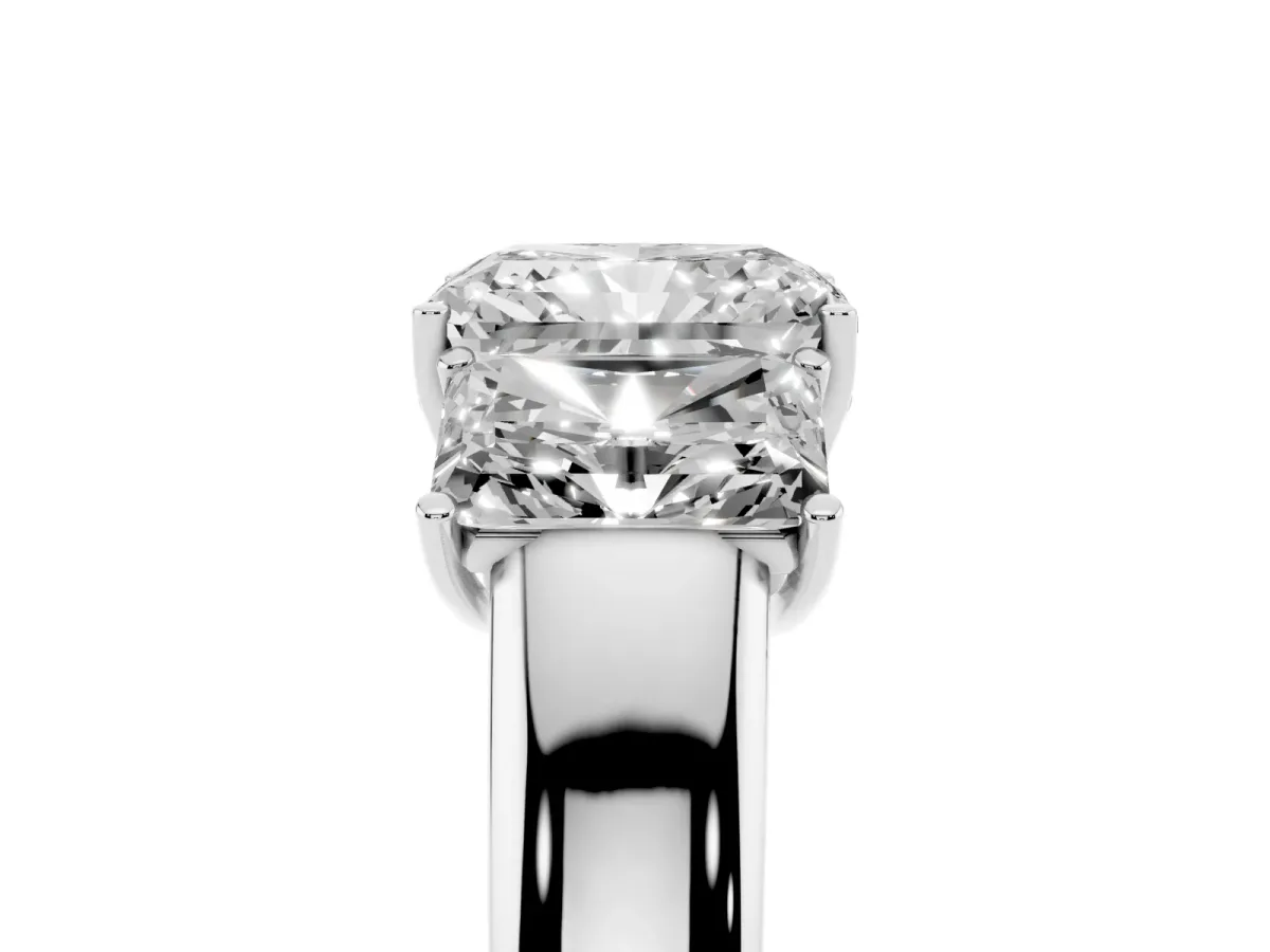 Three-Stone Radiant Cut Cut Diamond Ring with Prong Setting and Classic Band White gold