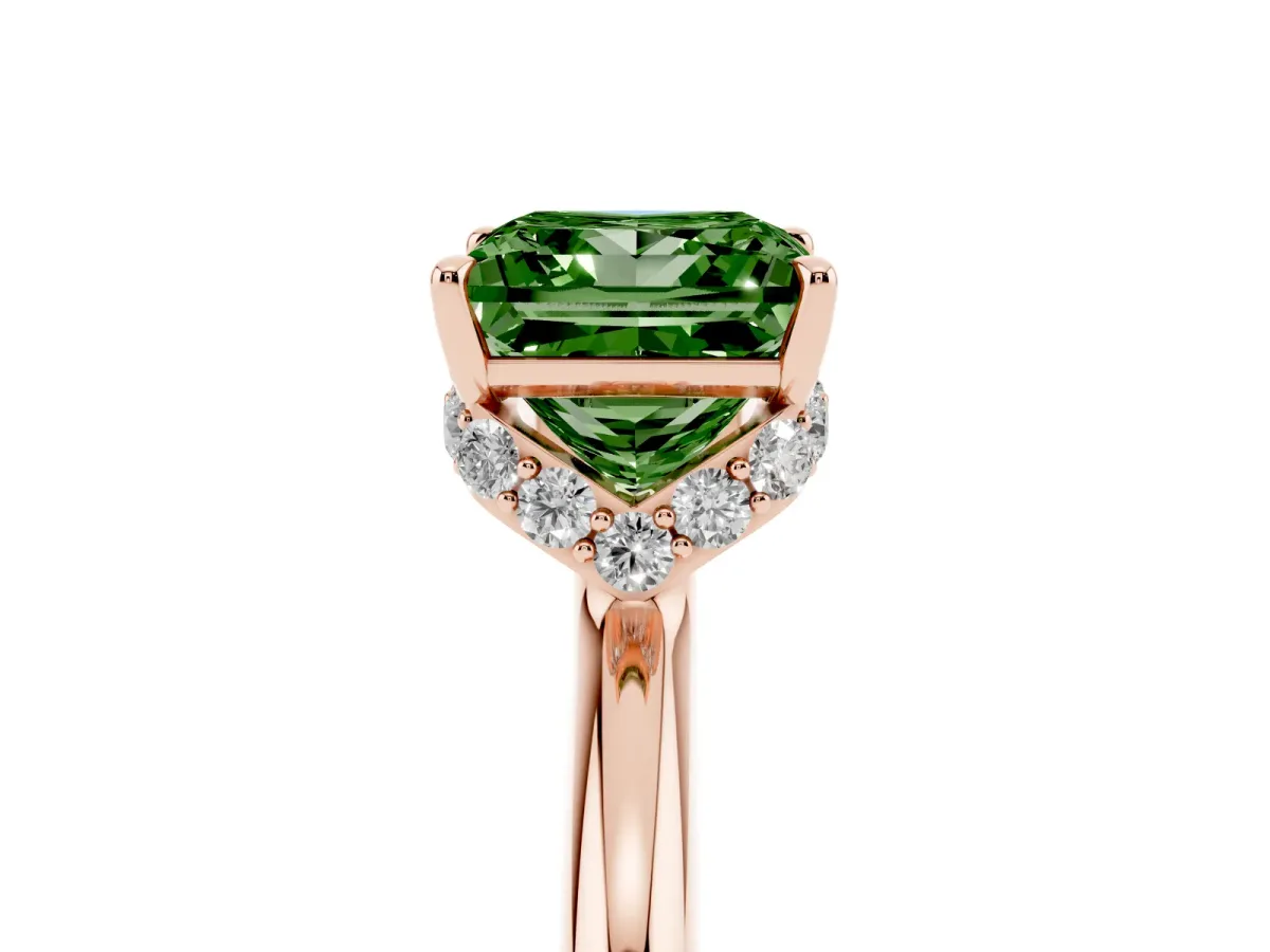 Fancy Green Princess Cut Brilliant Solitaire Engagement Ring with Six-Prong Setting and Classic Band Rose gold
