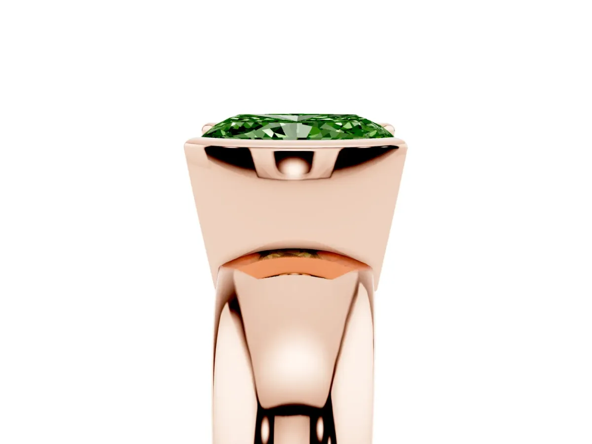 Fancy Green Radiant Cut Solitaire Tension Set Diamond Ring with Wide Band Rose gold