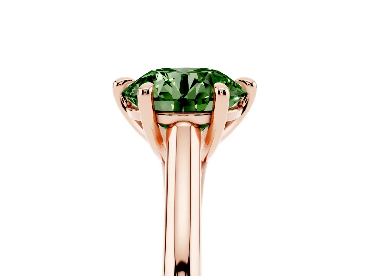 Fancy Green Round Cut Solitaire Engagement Ring with Six-Prong Setting and Classic Band Rose gold