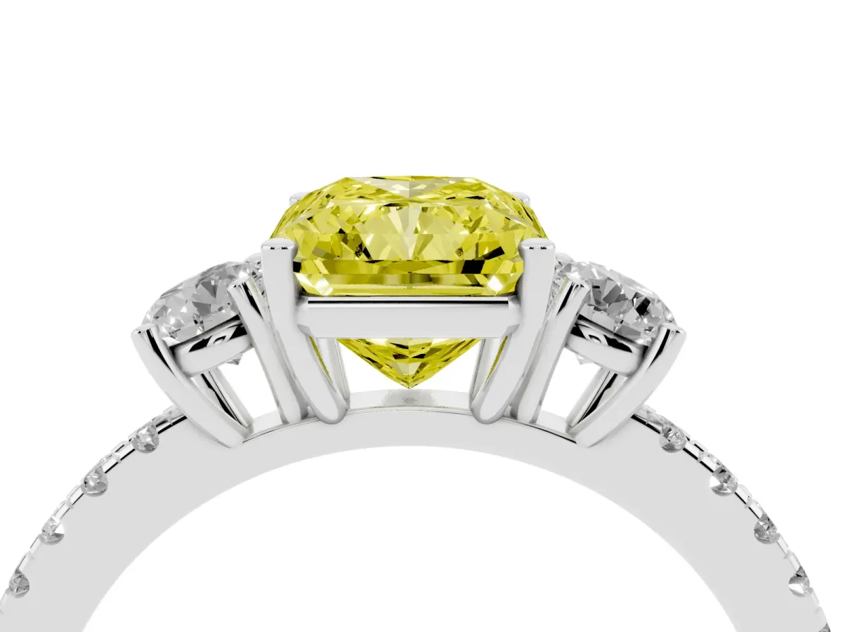 Fancy Yellow Three-Stone Radiant Cut Cut Diamond Pavé Band with Prong Setting Silver