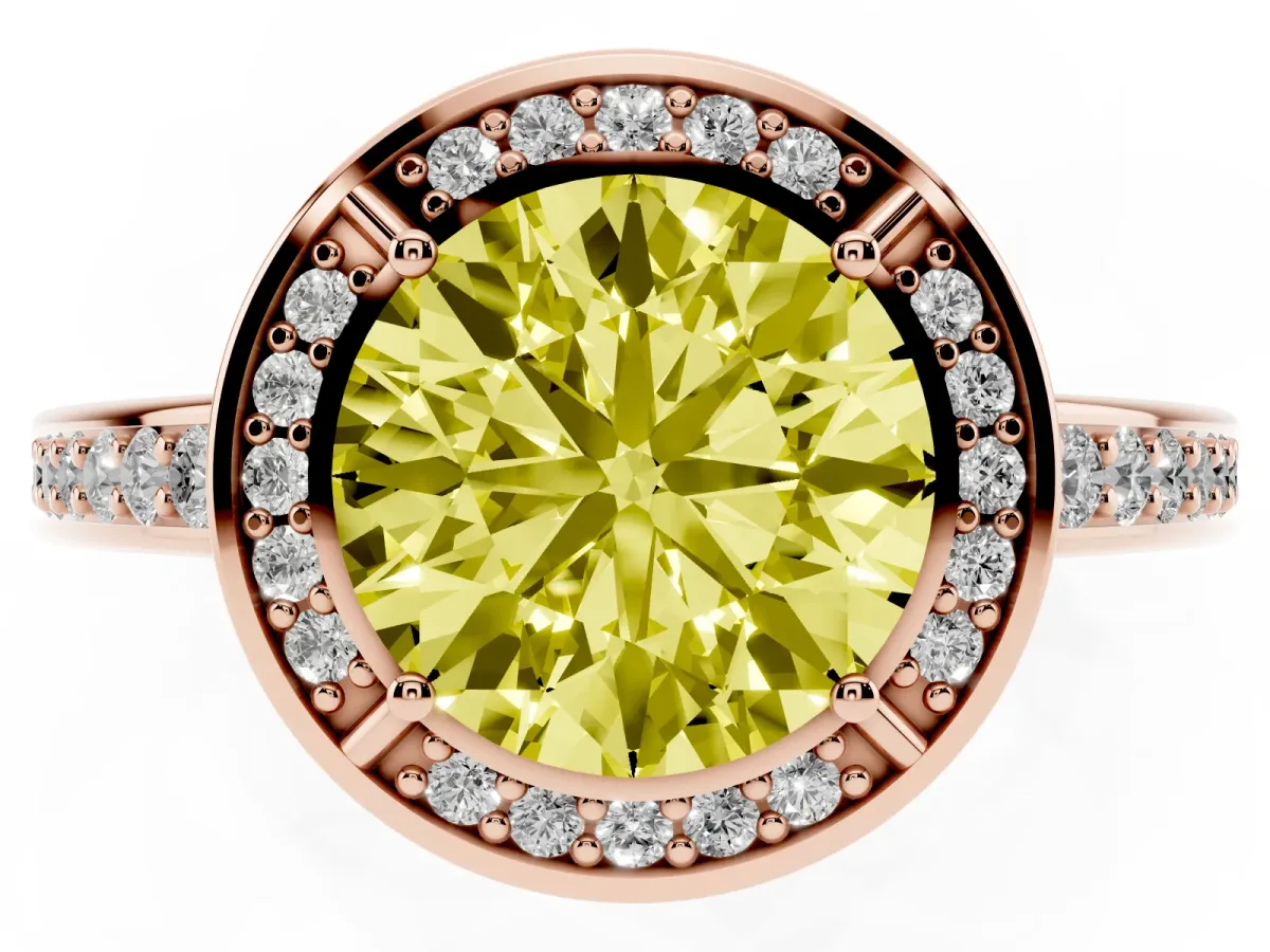 Fancy Yellow Round Cut Cut Halo Pave Split Shank Prong Setting Ring Rose gold