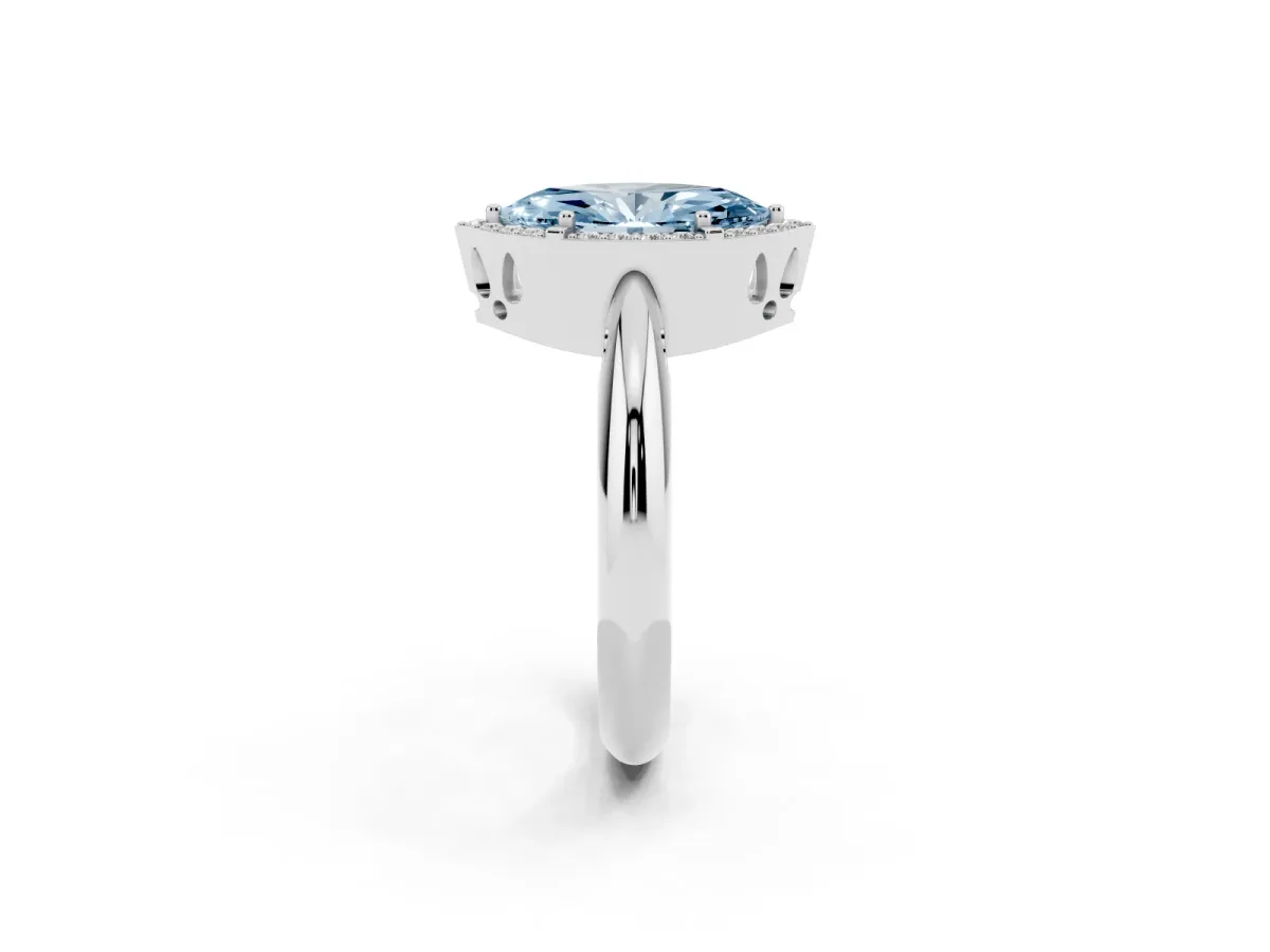 Fancy Blue Marquise Cut Cut Diamond Halo Engagement Ring with Split Shank and Four-Prong Setting Silver