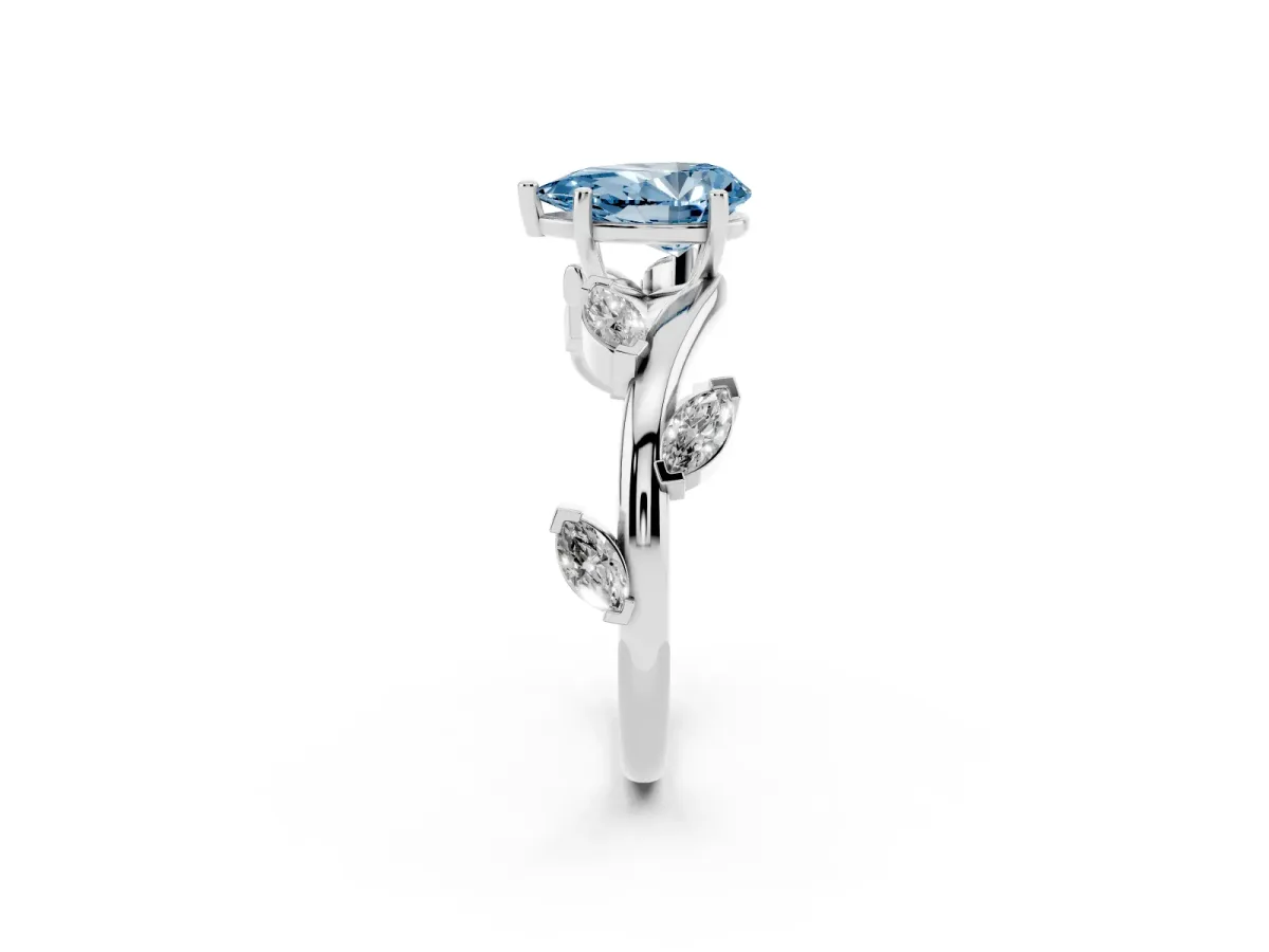 Fancy Blue Pear Cut Solitaire Twisted Band Marquise Accent Prong Setting Ring White gold