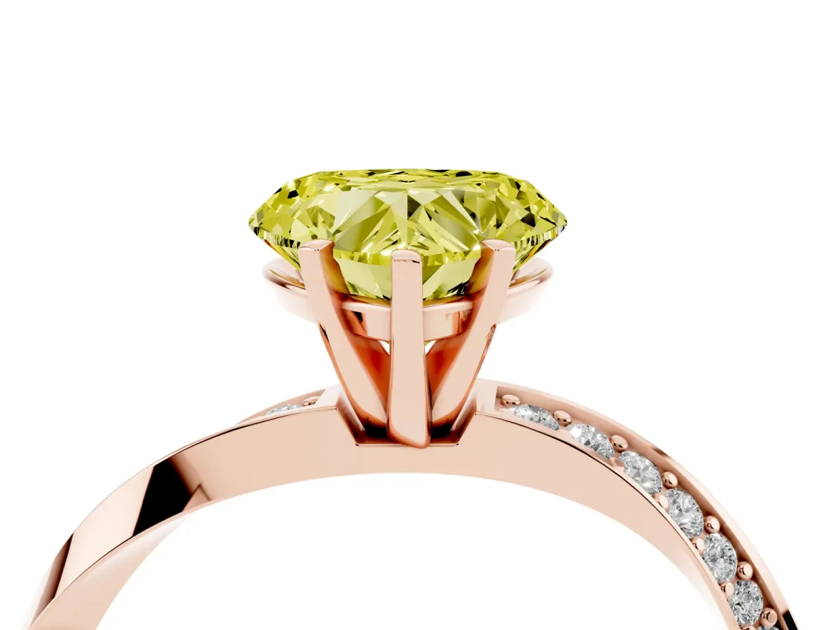 Fancy Yellow Heart Cut Diamond Engagement Ring with Side Stone Accents and Four-Prong Setting Rose gold