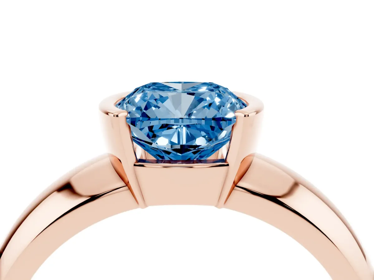 Fancy Blue Cushion Cut Solitaire Tension Set Diamond Ring with Wide Band Rose gold