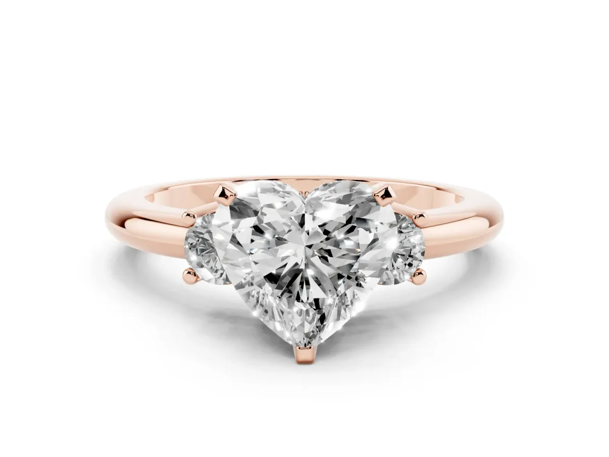 Three-Stone Heart Cut Cut Diamond Solitaire with Prong Setting and Classic Band Rose gold
