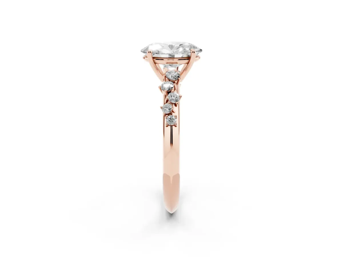 Oval Cut Diamond Cluster Side Stone Solitaire Ring with Prong Setting Rose gold