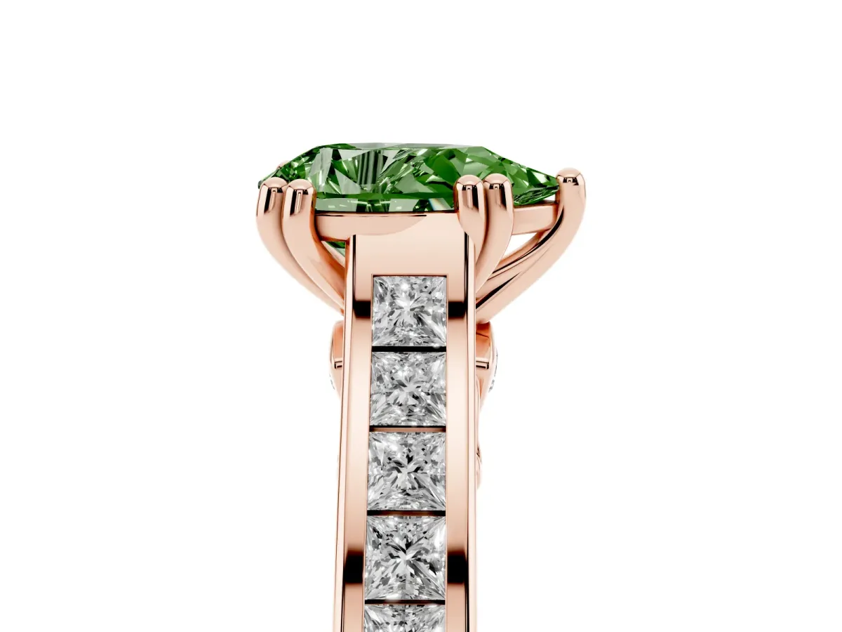 Fancy Green Pear Cut Cut Channel Set Solitaire Engagement Ring with Prong Setting Rose gold