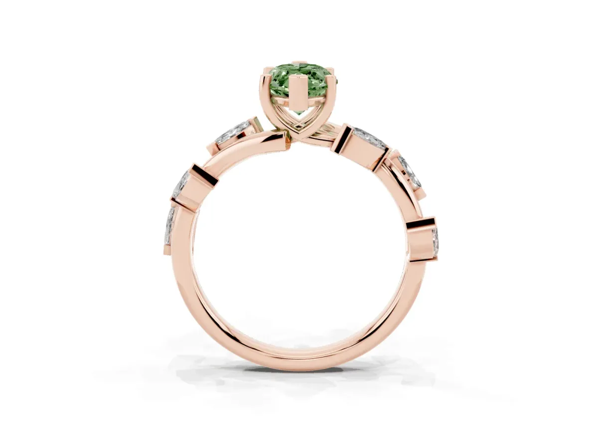 Fancy Green Marquise Cut Solitaire Twisted Band Marquise Accent Prong Setting Ring Rose gold