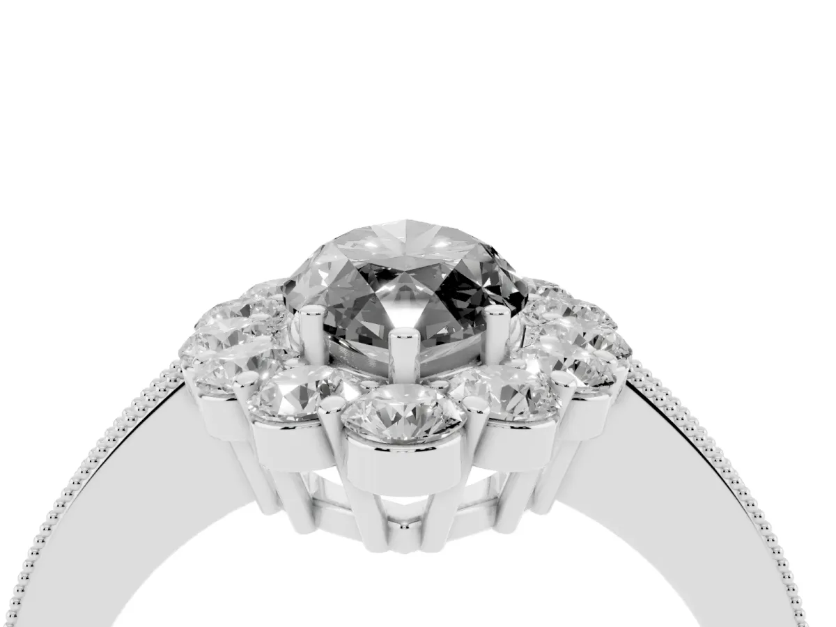 Fancy Black Marquise Cut Cut Halo Diamond Pavé Engagement Ring with Milgrain Detailing Silver