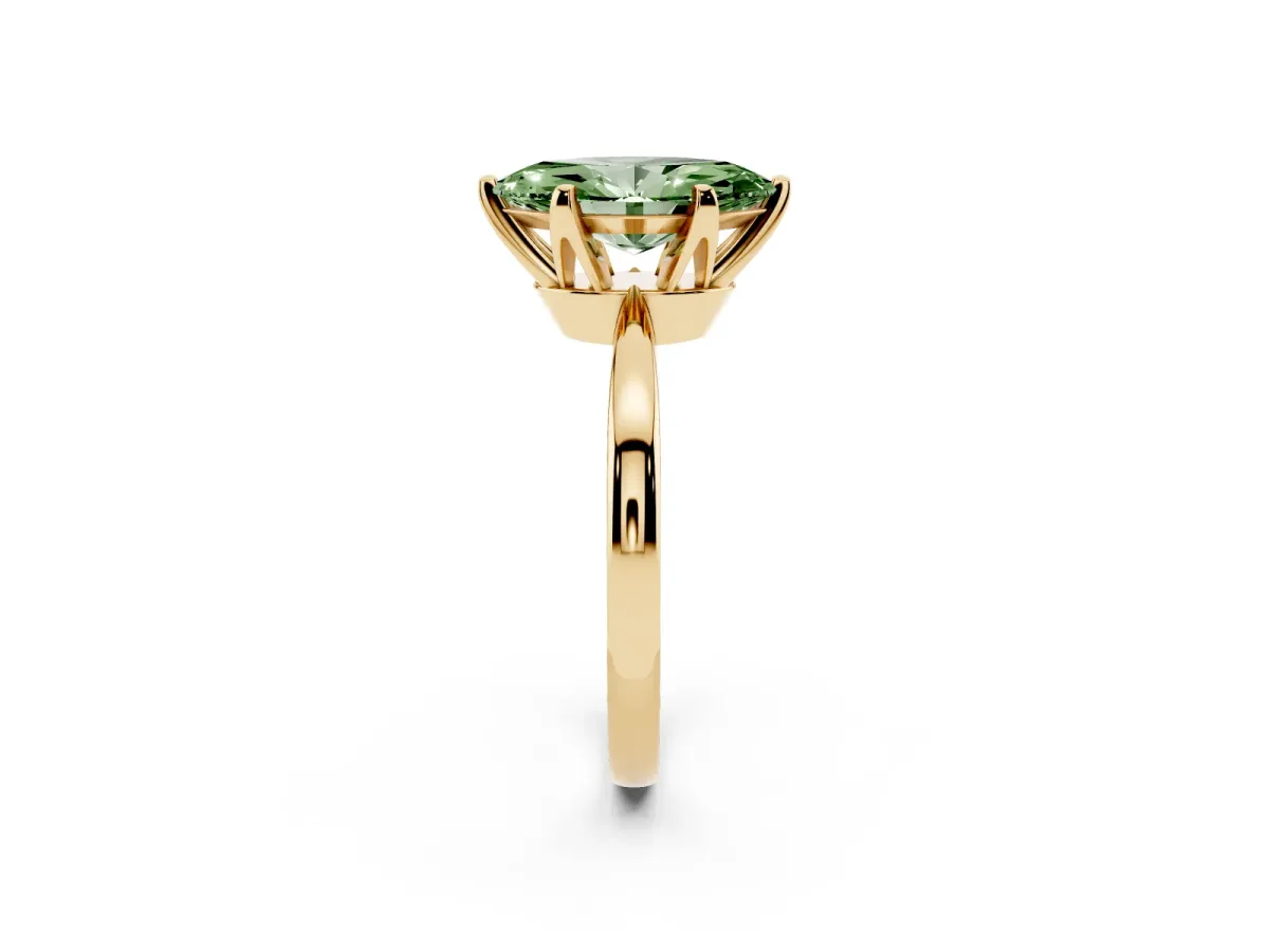 Fancy Green Marquise Cut Solitaire Engagement Ring with Six-Prong Setting and Tapered Band Yellow gold