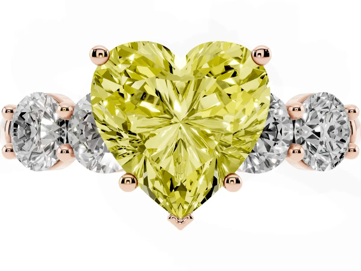 Fancy Yellow Heart Cut Cut Five-Stone Prong Set Diamond Ring with Classic Band Rose gold