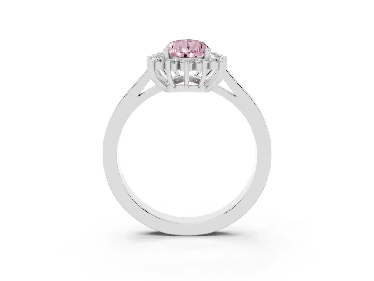 Fancy Pink Pear Cut Cut Diamond Halo Ring with Round Brilliant Halo and Solitaire Band White gold